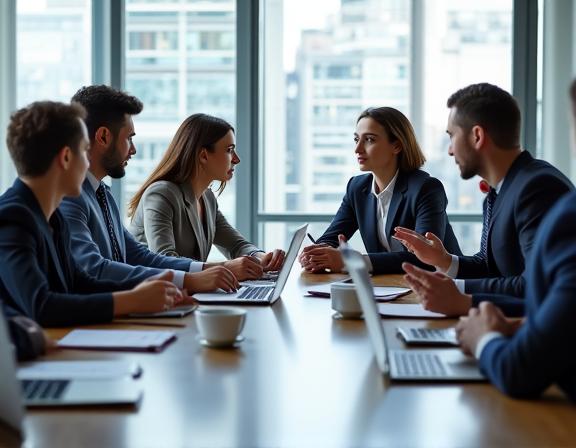 プロフェッショナルなチームがミーティングで戦略を練っている様子